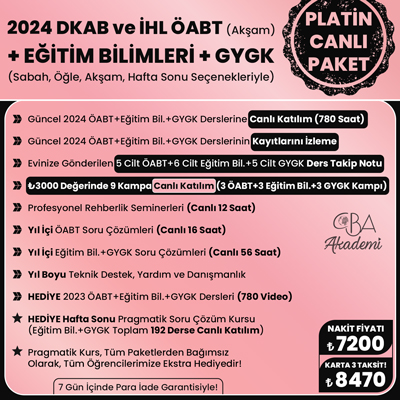 2024 DKAB + İHL ÖABT (Akşam) + EĞİTİM BİL. + GYGK CANLI DERS (PLATİN PAKET)