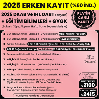2025 DKAB + İHL ÖABT (Akşam) + EĞİTİM BİL. + GYGK CANLI DERS (PLATİN PAKET)
