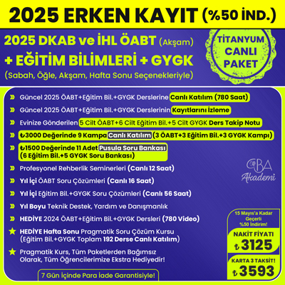 2025 DKAB + İHL ÖABT (Akşam) + EĞİTİM BİL. + GYGK CANLI DERS (TİTANYUM PAKET)