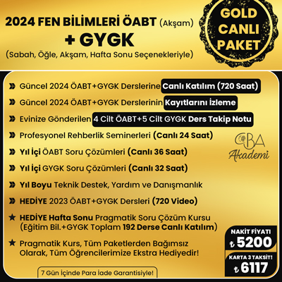 2024 FEN BİLİMLERİ ÖABT (Akşam) + GYGK CANLI DERS (GOLD PAKET)