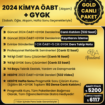 2024 KİMYA ÖABT (Akşam) + GYGK CANLI DERS (GOLD PAKET)