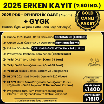 2025 PDR REHBERLİK ÖABT (Akşam) + GYGK CANLI DERS (GOLD PAKET)