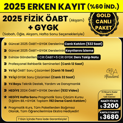 2025 FİZİK ÖABT (Akşam) + GYGK CANLI DERS (GOLD PAKET)