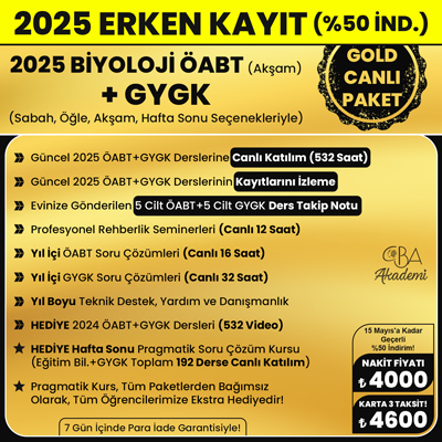 2025 BİYOLOJİ ÖABT (Akşam) + GYGK CANLI DERS (GOLD PAKET)