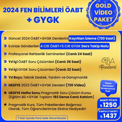 2024 FEN BİLİMLERİ ÖABT + GYGK VİDEO DERS (GOLD PAKET)