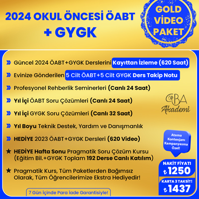 2024 OKUL ÖNCESİ ÖABT + GYGK VİDEO DERS (GOLD PAKET)