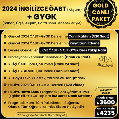 2024 İNGİLİZCE ÖABT (Akşam) + GYGK CANLI DERS (GOLD PAKET)