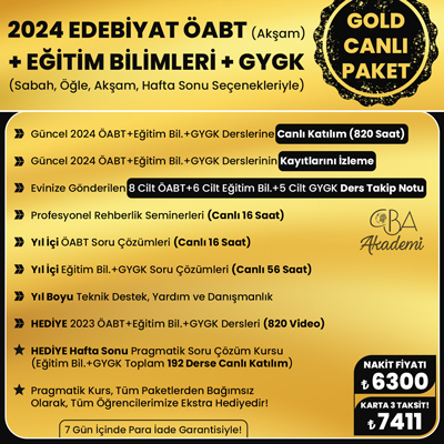 2024 EDEBİYAT ÖABT (Akşam) + EĞİTİM BİL. + GYGK CANLI DERS (GOLD PAKET)