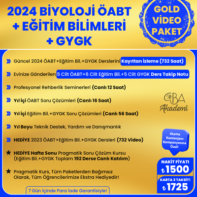 2024 BİYOLOJİ ÖABT + EĞİTİM BİL. + GYGK VİDEO  DERS (GOLD PAKET)