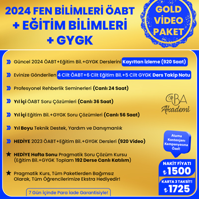 2024 FEN BİLİMLERİ ÖABT + EĞİTİM BİL. + GYGK VİDEO DERS (GOLD PAKET)