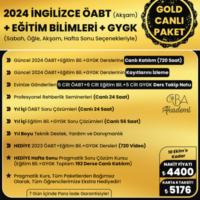 2024 İNGİLİZCE ÖABT (Akşam) + EĞİTİM BİL. + GYGK CANLI DERS (GOLD PAKET)