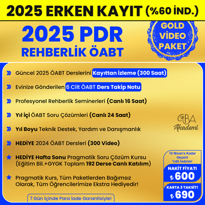 2025 PDR REHBERLİK ÖABT VİDEO DERS (GOLD PAKET)