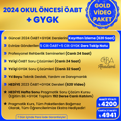 2024 OKUL ÖNCESİ ÖABT + GYGK VİDEO DERS (GOLD PAKET)