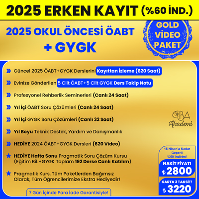 2025 OKUL ÖNCESİ ÖABT + GYGK VİDEO DERS (GOLD PAKET)