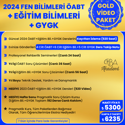 2024 FEN BİLİMLERİ ÖABT + EĞİTİM BİL. + GYGK VİDEO DERS (GOLD PAKET)