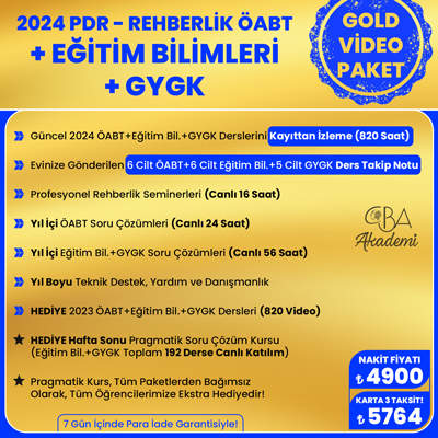2024 PDR REHBERLİK ÖABT + EĞİTİM BİL. + GYGK VİDEO DERS (GOLD PAKET)