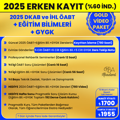 2025 DKAB + İHL ÖABT + EĞİTİM BİL. + GYGK VİDEO DERS (GOLD PAKET)